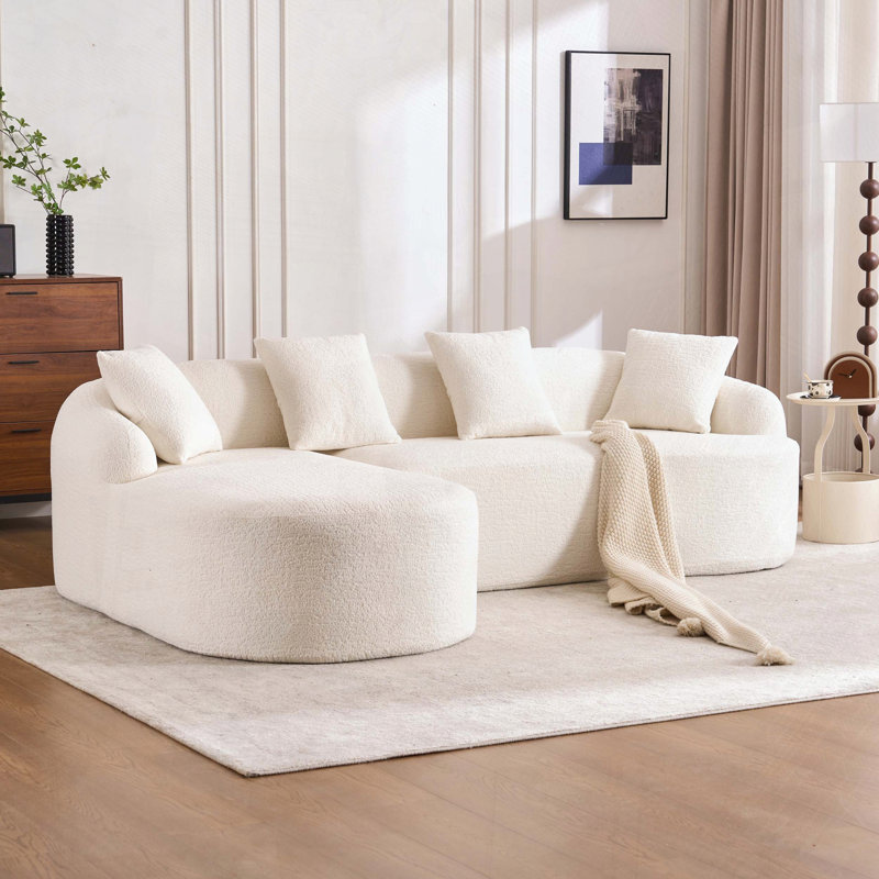 Canapé modulaire en L avec méridienne incurvée, Blanc