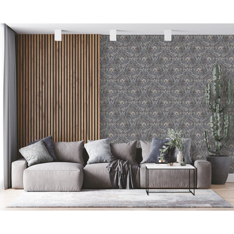 Llewelyn-Bowen - Off The Wall Floral Non-Woven Wallpaper Roll, Dark Blue