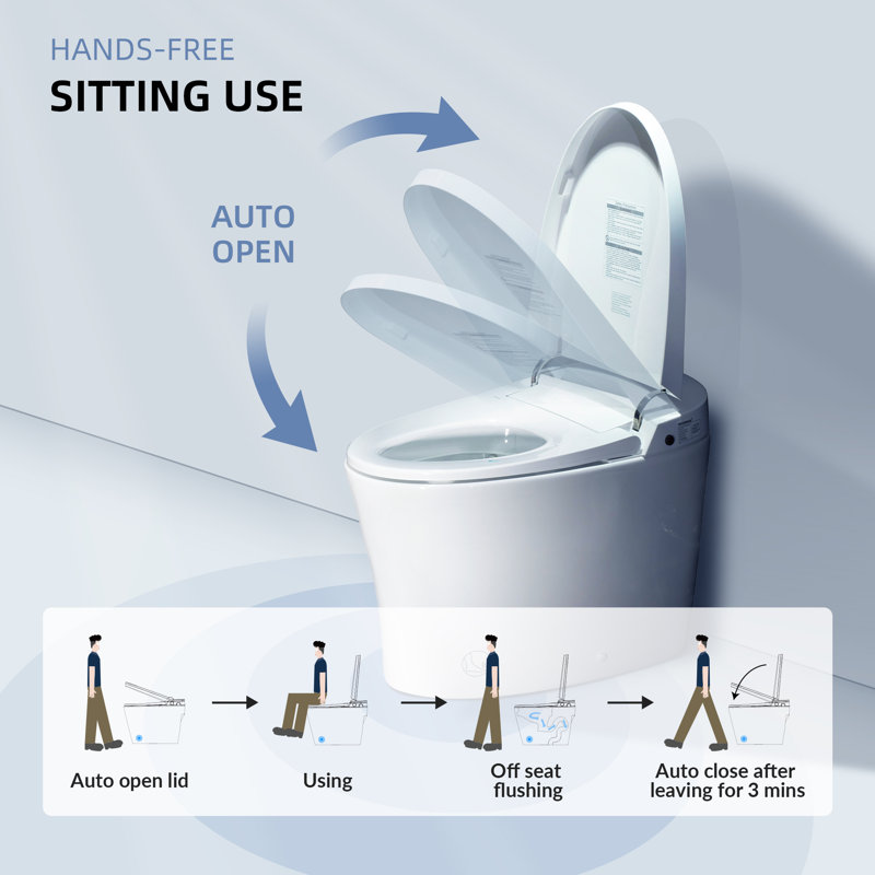 One Piece Bidet Smart Toilet with Auto Open/Close,Foot Kick Sensor Open&Fush,Auto Flush,Heated Seat