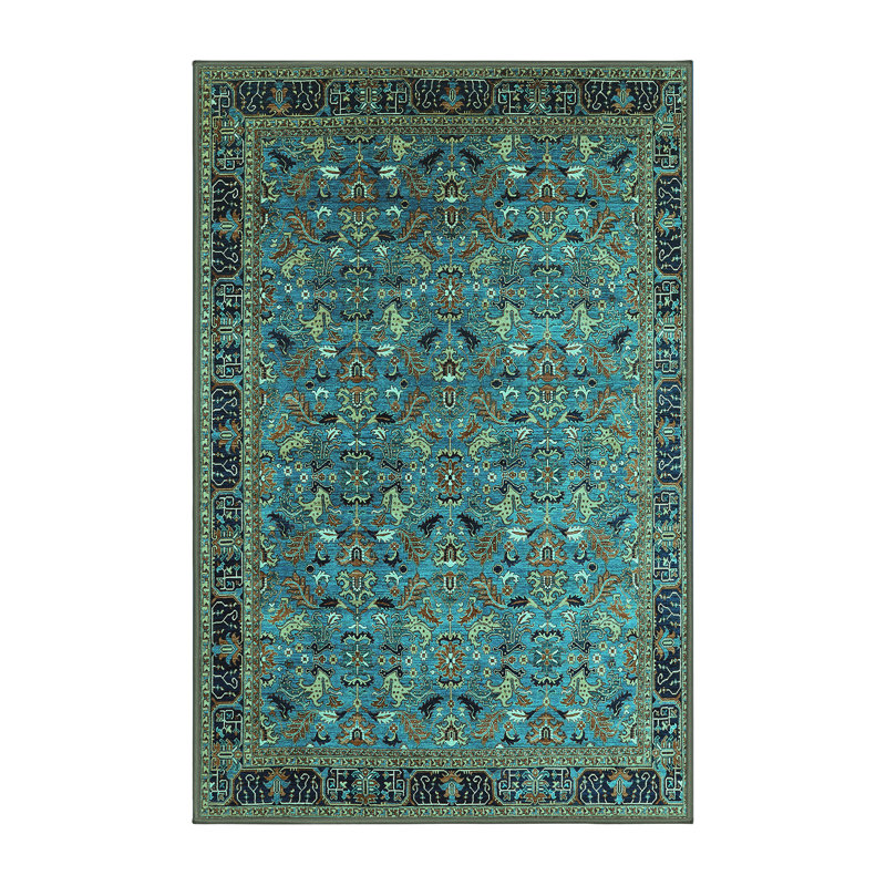 Tapis bleu sarcelle tissé à la machine, Rectangle 5 pi x 8 pi