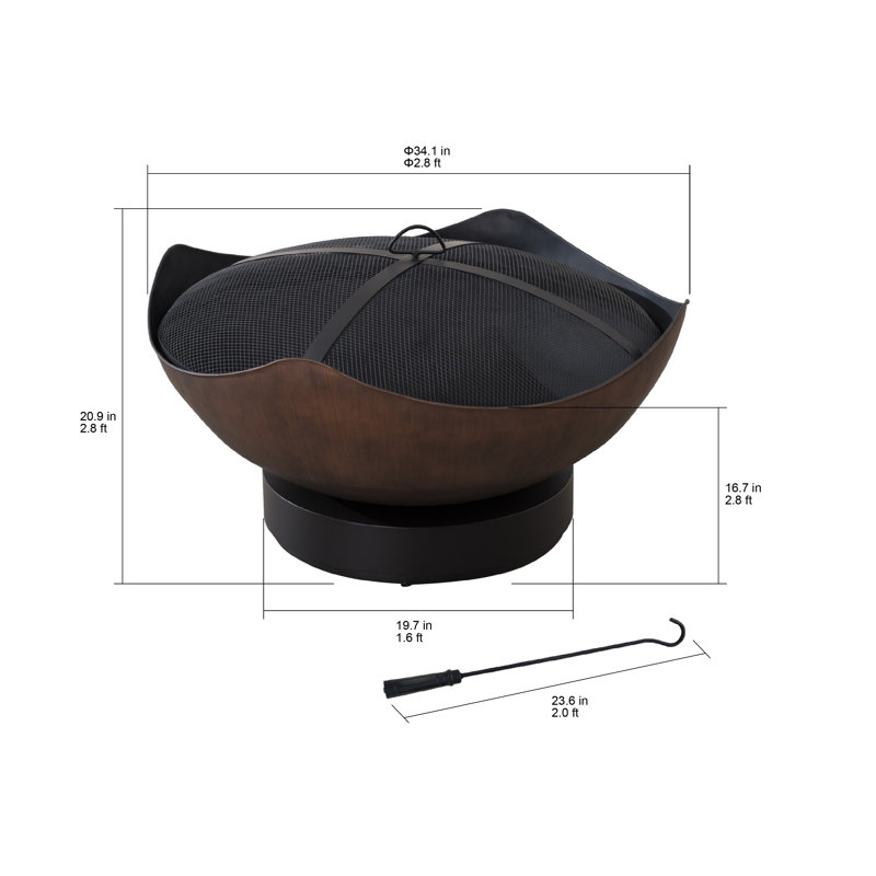 32.6 Inch Black and Copper Wood Burning Fire Pit Table