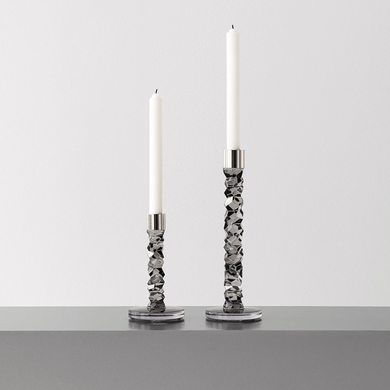 Carat Glass Tabletop Candlestick, 11.7" H x 4.3" W x 4.3" D