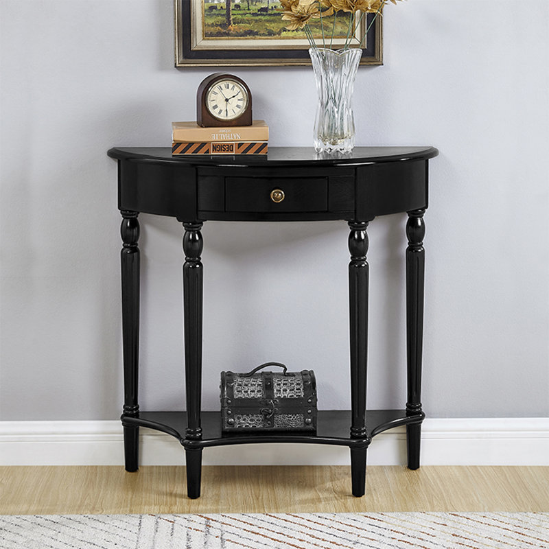 Console demi-cercle en bois massif noir, H 31,5 po x l 23,62 po x P 11,81 po