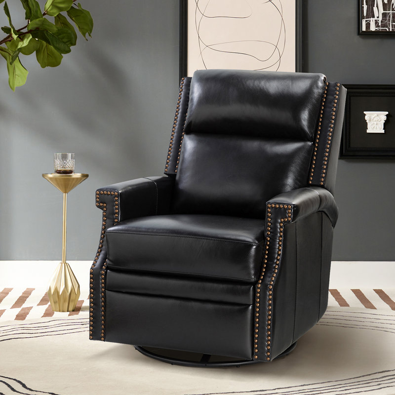 Fauteuil inclinable manuel en cuir véritable de 29,6 po Manning, Cuir véritable noir