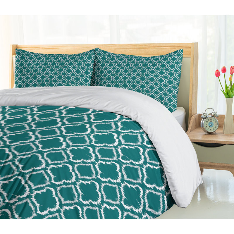 Teal and White Moroccan Ikat King Duvet Cover Set
