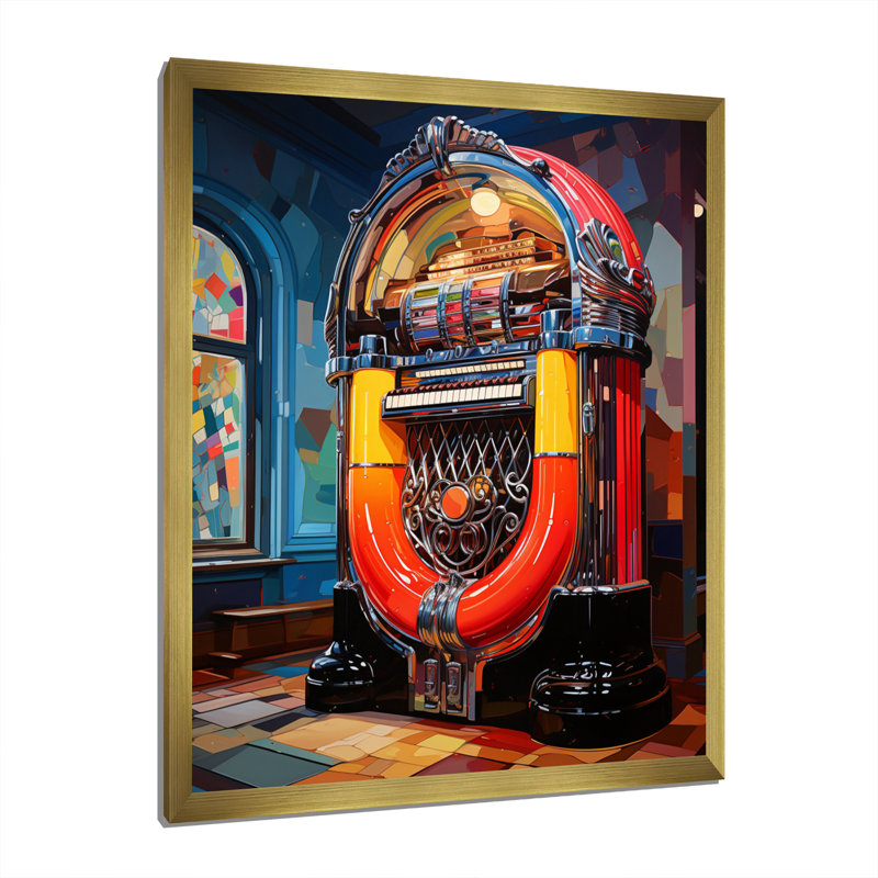 " Jukeboxes Nostalgic Melodies I ", Gold Picture Framed, 32" H x 16" W x 1" D