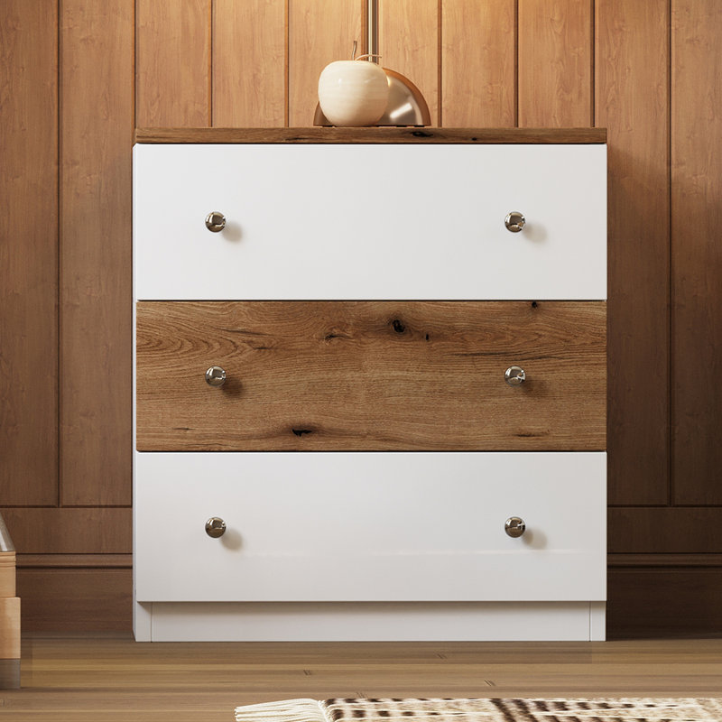 Table d'appoint en bois avec armoire de rangement pour chambre à coucher 3 tiroirs en bois Taiasha, Brun / Blanc
