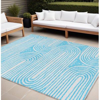 8' X 10' Teal Abstract Washable Non Skid Indoor Outdoor Area Rug