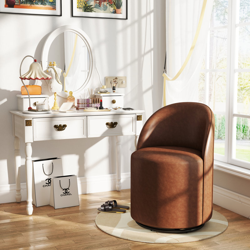 Swivel Upholstered Dining Chair With Backrest, 360 Degree Swivel Side Chair For Dining Room, Balcony, Parlour, Brown Chenille