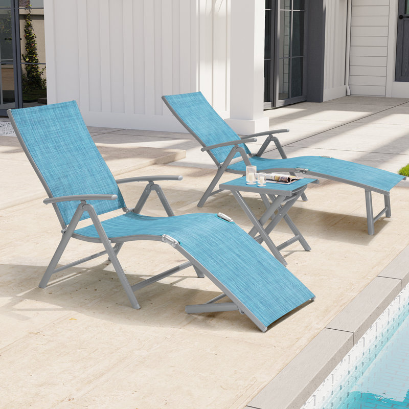 Cllgone Outdoor Metal Chaise Lounge Set with Table, Espresso, Gray