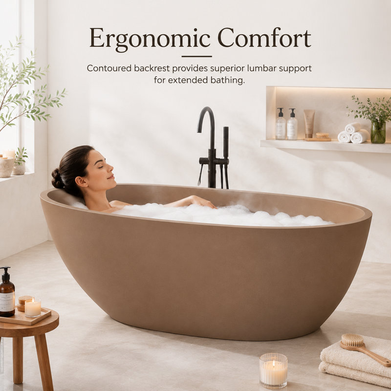 Vast Studio 62.8'' x 30.3'' Matte Brown Freestanding Bathtub Modern Oval Deep Soaking Tub for Luxury Bathroom, Brown 