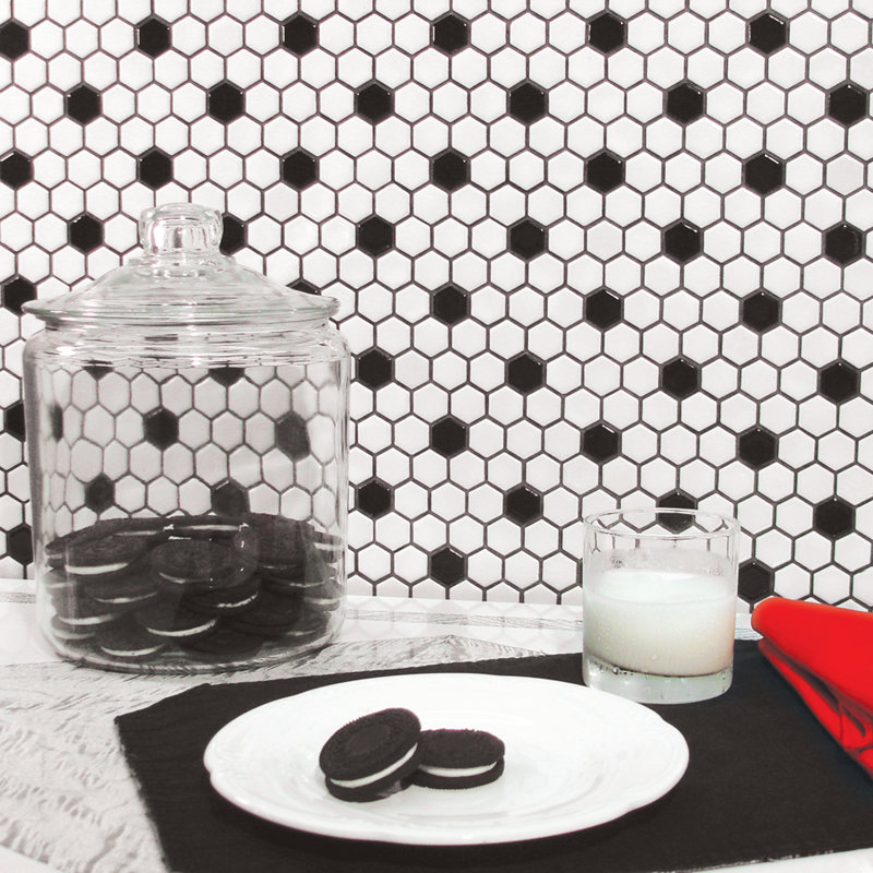 Metro 1" Hex Matte White with Black Dot 10-1/4" x 11-7/8" Porcelain Mosaic Tile
