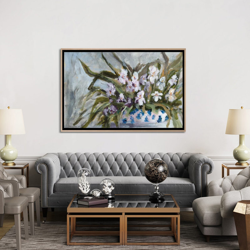 Chinoiserie Charm - Irises 1 Piece Wall Art on Canvas, 101.6 cm H x 152.4 cm W x 4.445 cm D, Natural Wood