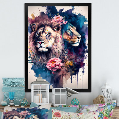 «Cute Lions Floral Art I», peinture sur toile
