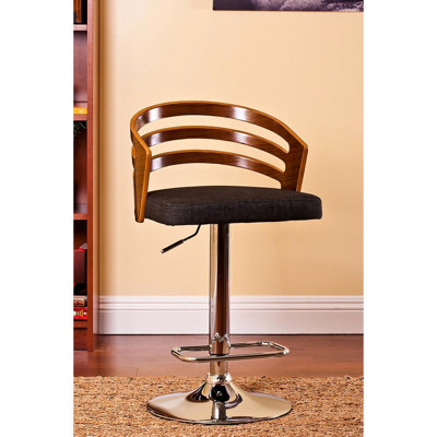 Tabouret de bar pivotant réglable avec rotation à 360 degrés, coussin noir, piédestal en métal, design épuré, design américain pour les pièces polyvalentes, mouvement moderne, base, repose-pieds et tout espace contemporain