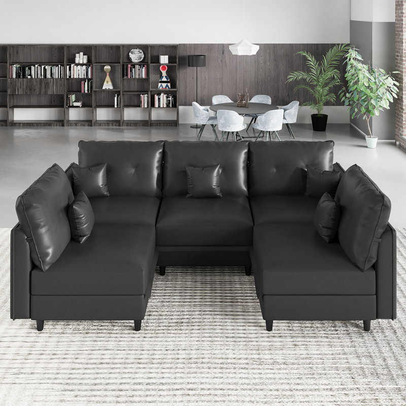 Canapé rembourré avec rangement Zendajas, Black Faux Leather