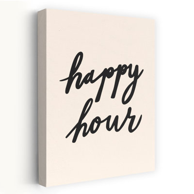 Happy Hour Script Elegant Minimalist Modern Wall Art Print 1 Piece Wrapped Canvas Wall Art