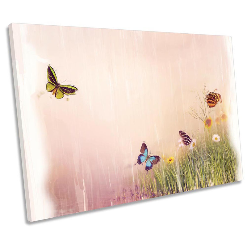 Butterflies Floral Rain - Wrapped Canvas Print, 61cm H x 91.4cm W x 4cm D