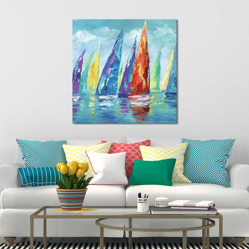 «Fine Day Sailing II», reproduction de peinture acrylique, H 18 po x l 18 po x P 1 po, Toile tendue