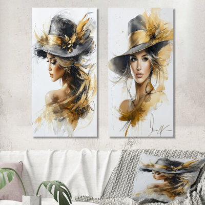 «Glam Fashion Woman Portrait in Autumn - Black Fashion», reproduction d'art murale en métal 2 pièces