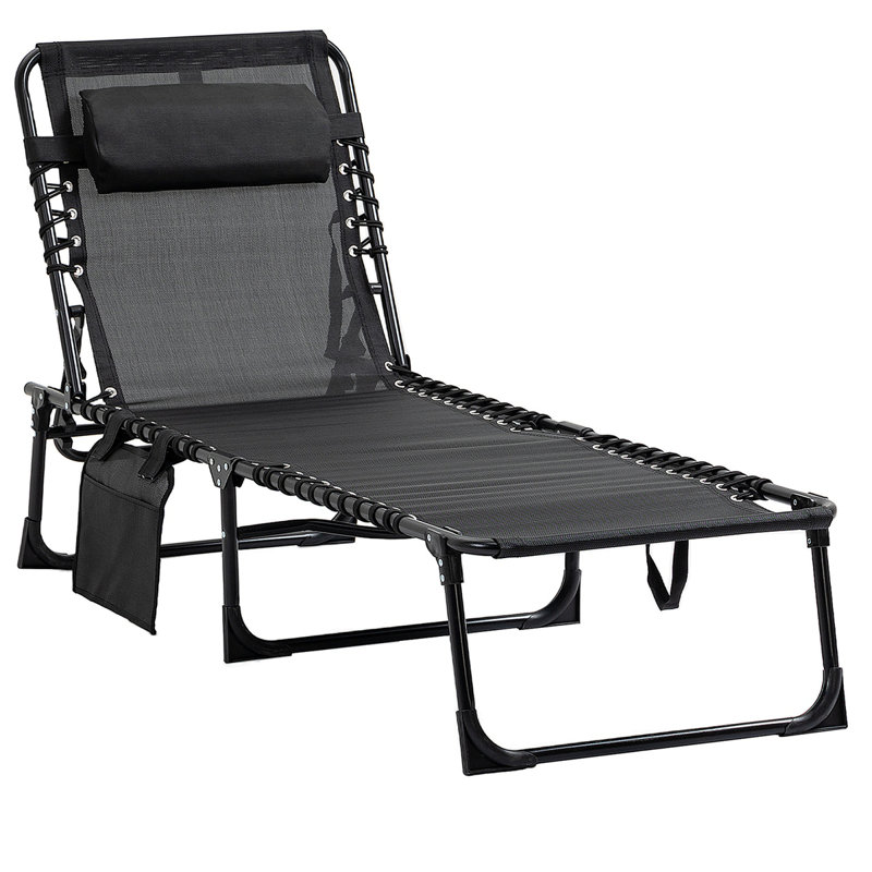 Outsunny Reclining Chaise Lounge Chair, Portable Sun Lounger, Folding Camping Cot, With Adjustable Backrest And Removable Pillow, For Patio, Garden, Beach, Black