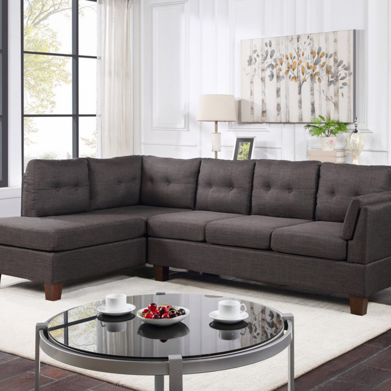 Linen Modern Sectional Sofa, Left Facing Chaise, Dark Gray