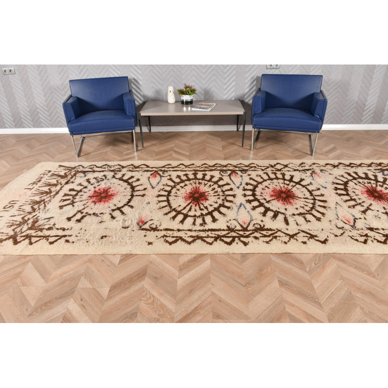 Tapis turc vintage beige Oushak idéal pour les couloirs et une touche de décor oriental antique