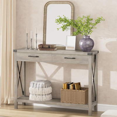 Narrow Entryway Console Sofa Table with Drawers Shelves for Hallway Storage