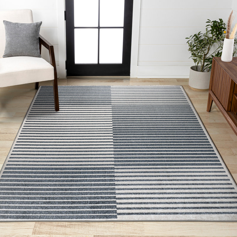 Tapis gris foncé / crème à carreaux lavables à la machine Kentarius, Rectangle 5 pi 3 po x 7 pi 7 po