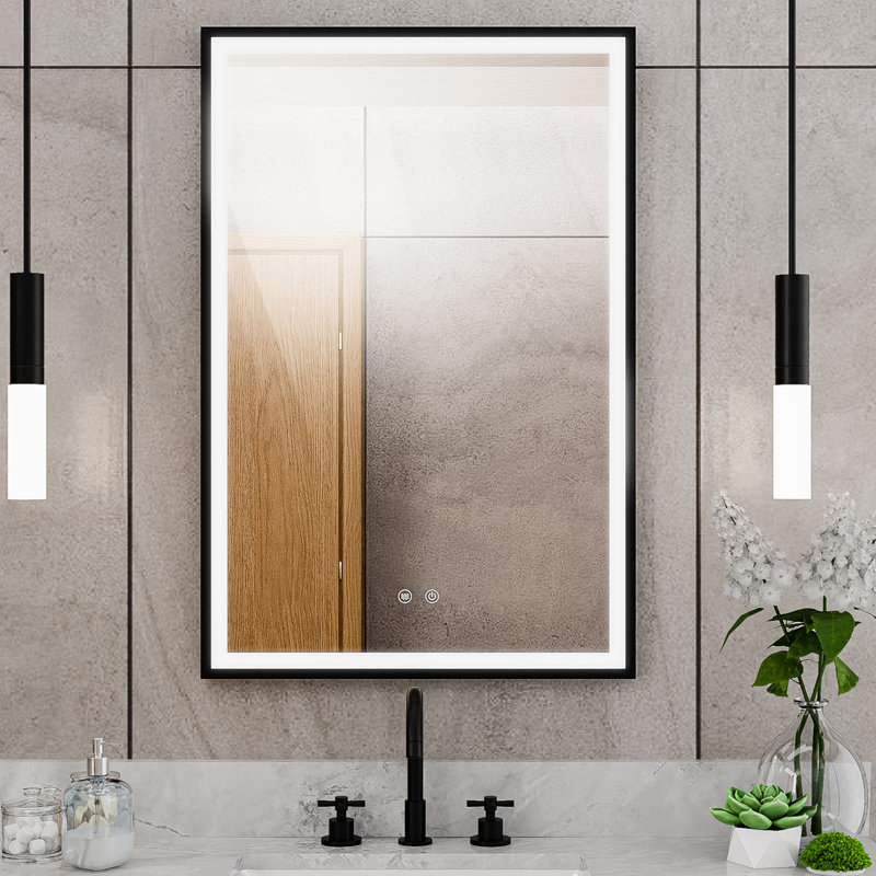 Miroir rectangulaire lumineux H 36 po x l 24 po Brilliance, Noir mat