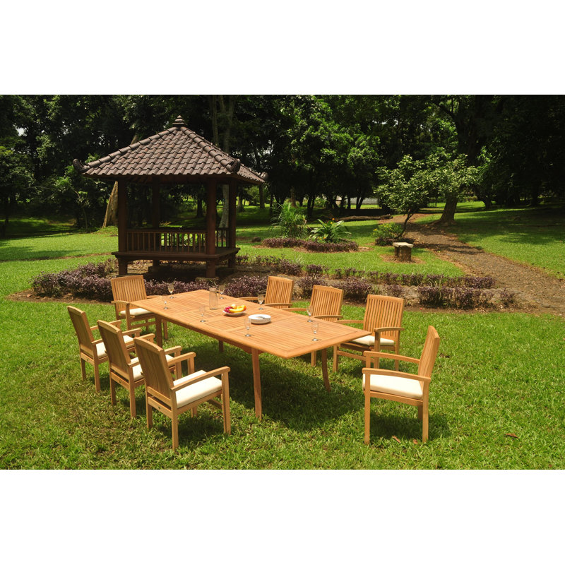Nautilus 10 - Person Teak Wood Patio Dining Set with Rectangular Table, 8, 30.5" H x 82" L x 40" W