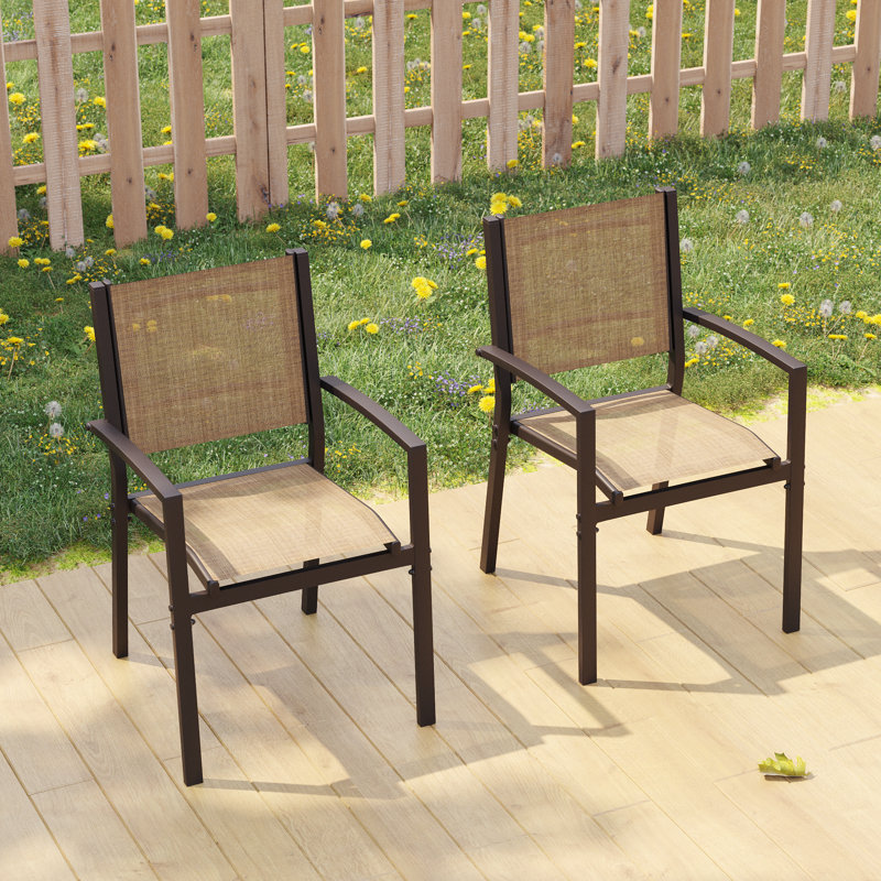 Fauteuil de salle à manger d'extérieur, tissu en PVC respirant, structure en fer thermolaqué, pour fauteuil de salle à manger empilable (ensemble de 2)