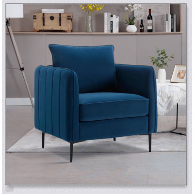 Mid-Century Modern Accent Chair With Velvet Upholstery, Metal Legs, And Pillow For Living Room, Bedroom, Or Office