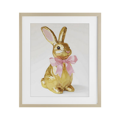 Lapin de Pâques doré avec ruban imprimé sous verre, design par The Prints Vibe