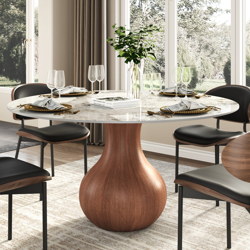 Otelia 7Pcs Dining Set Wide Seats For 4/6/8/10, Glossy Amber, 29.52" H x 53.15" W x 53.15" D, Black