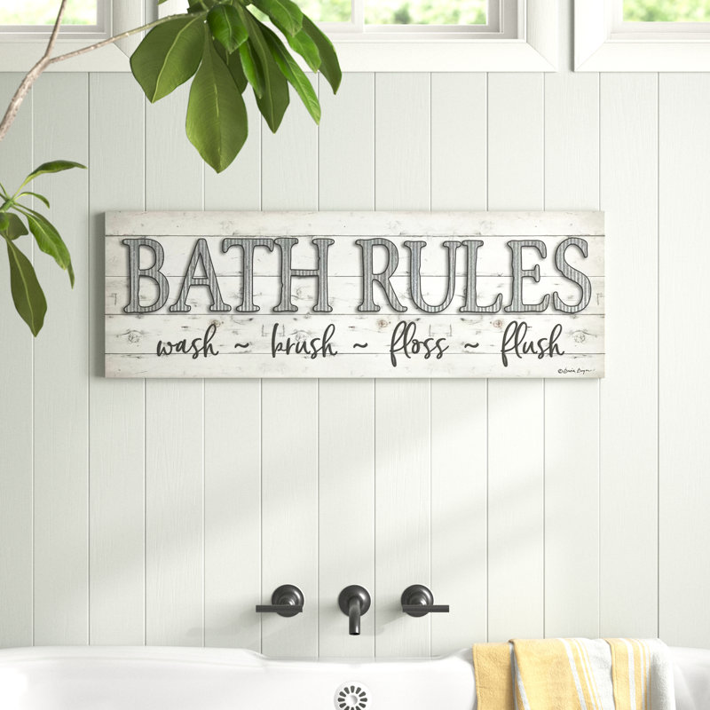 " Bath Rules " by Susie Boyer, Wrapped Canvas, 20" H x 60" W x 1.5" D