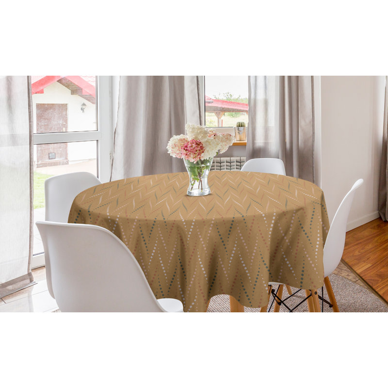 Ambesonne Polka Dots Round Tablecloth, Abstract Print With Circles Put In Chevron Style, Circle Table Cloth Cover For Dining Room Kitchen Decoration, 60", Camel Dimgray