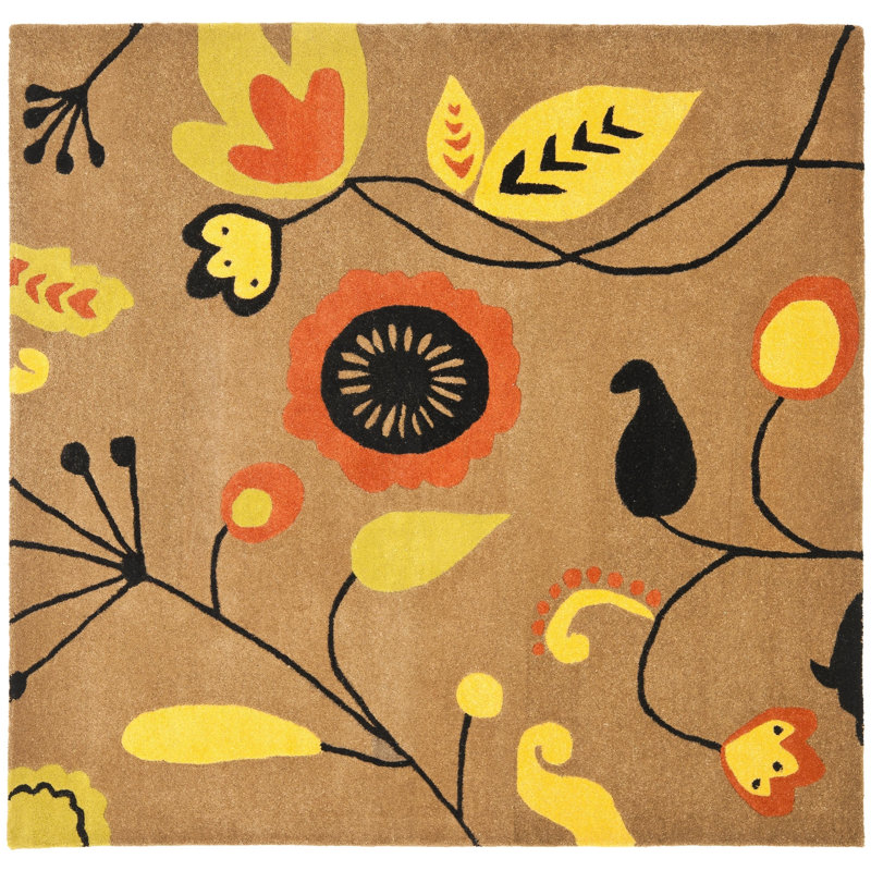Tapis brun touffeté à la main Chanler, Carré 6 pi