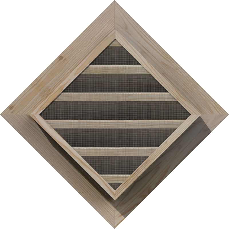 Évent à pignon en bois Diamond, H 22,38 po x l 22,38 po (OB : H 16 po x l 16 po), Pin brut (lisse)
