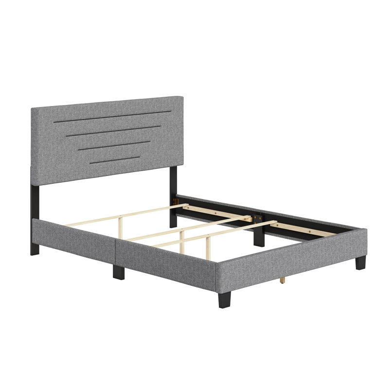 Gray Linen Upholstered Queen Platform Bed with Headboard