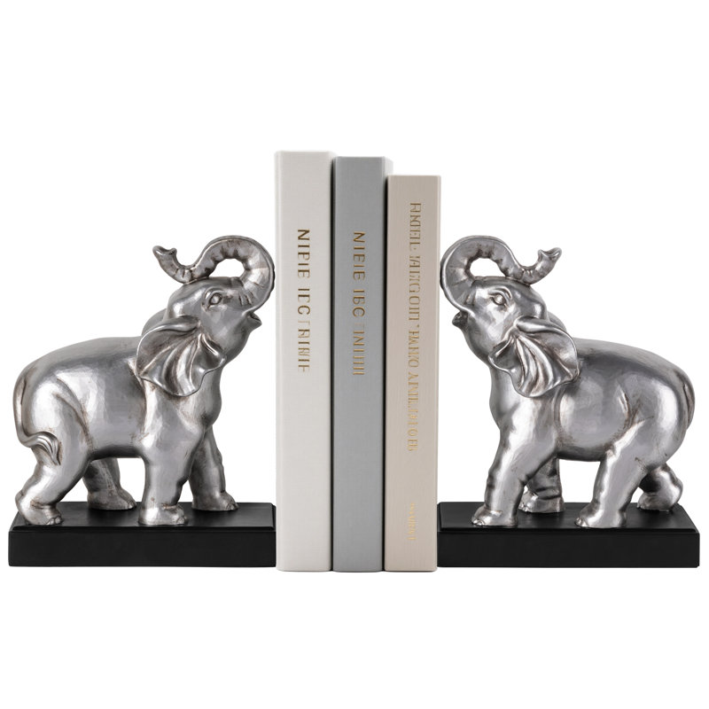 Elephant Bookends, Decorative Book Ends for Shelves with Anti-Slip Pad for Book Lovers, Silver