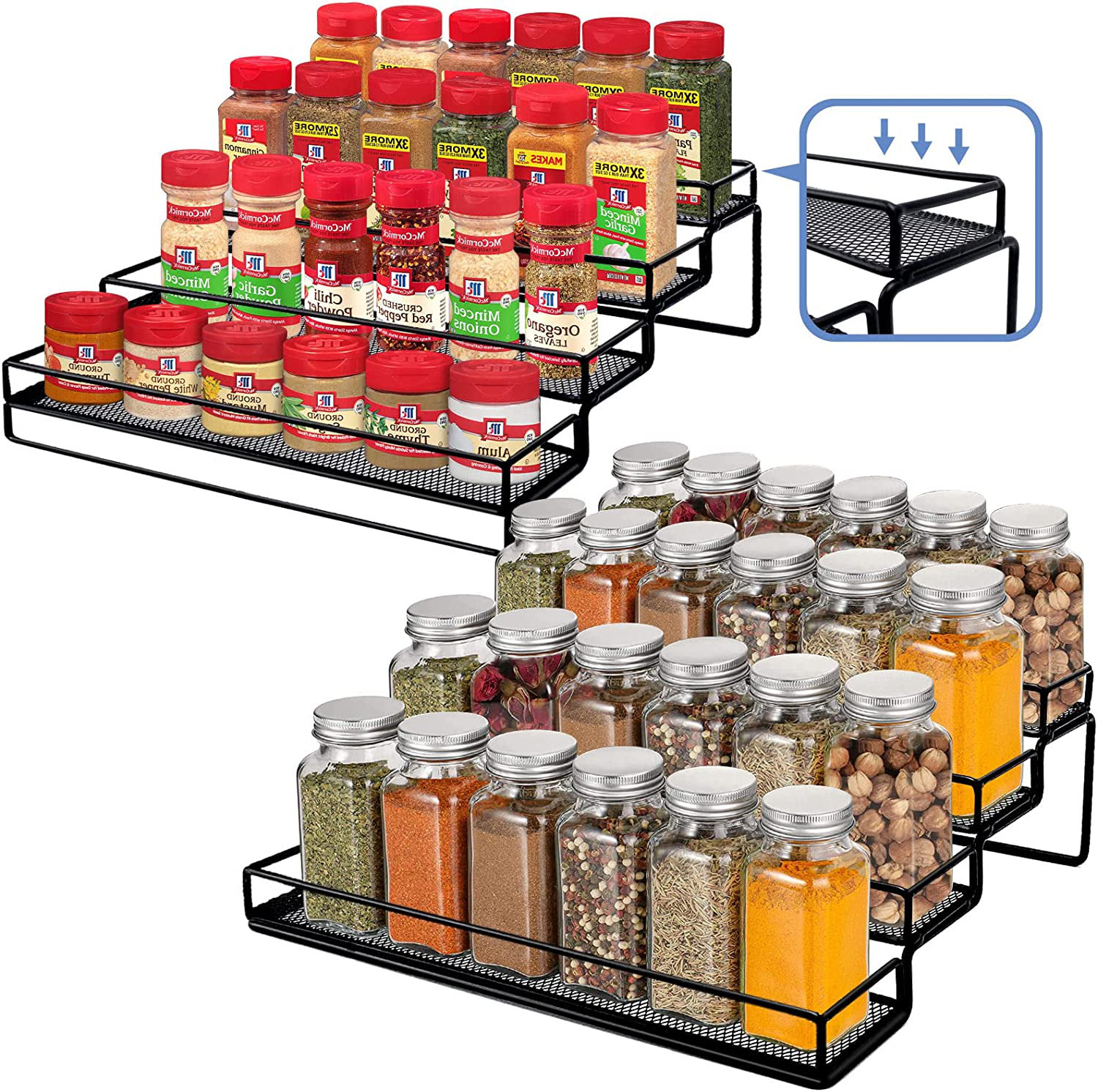 Houseware Spice Rack Organizer with 24 Empty Square Spice Jars