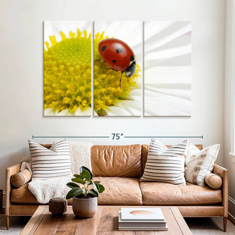 Coccinelle sur camomille, H 48 po x l 74 po