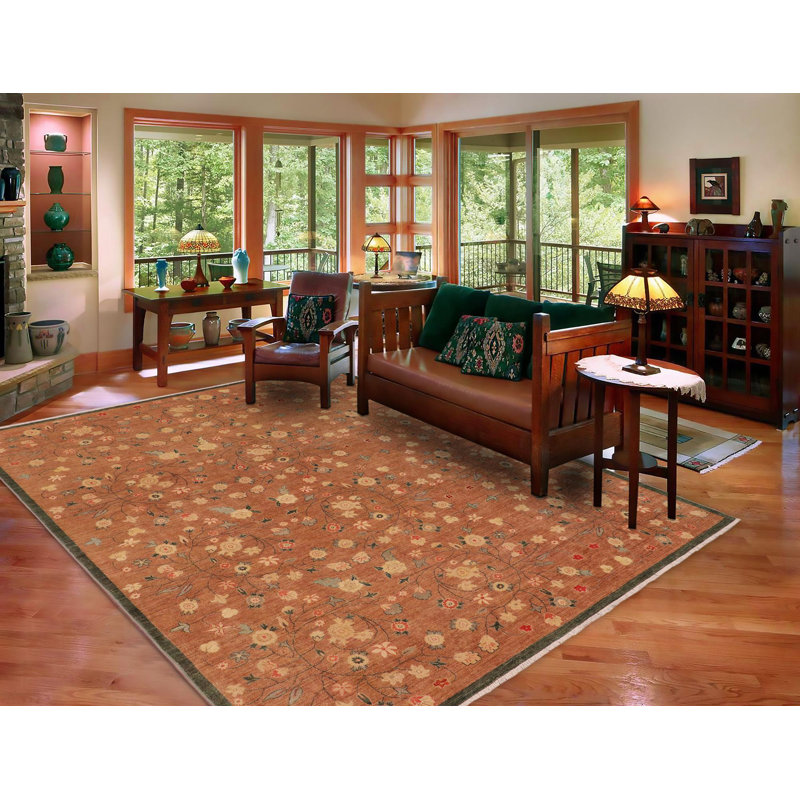 Tapis brun / brun clair en laine noué à la main à motif floral 8 pi 10 po x 11 pi 8 po Floral