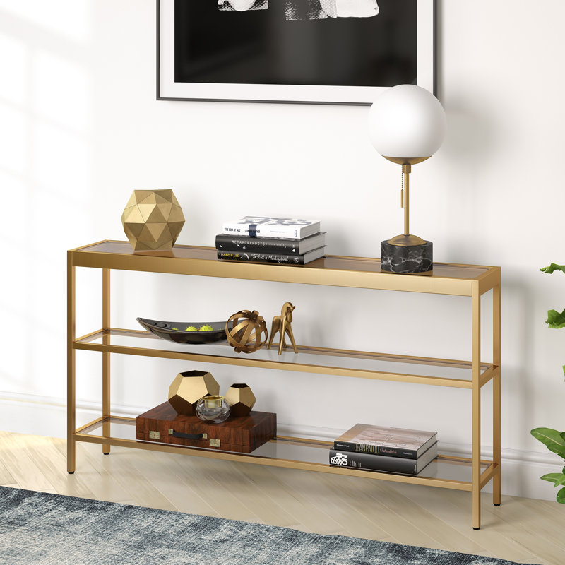 Alexis 135.3cm Glass Top Console Table, Brass, 73.66 H x 135.3 W x 21 D cm