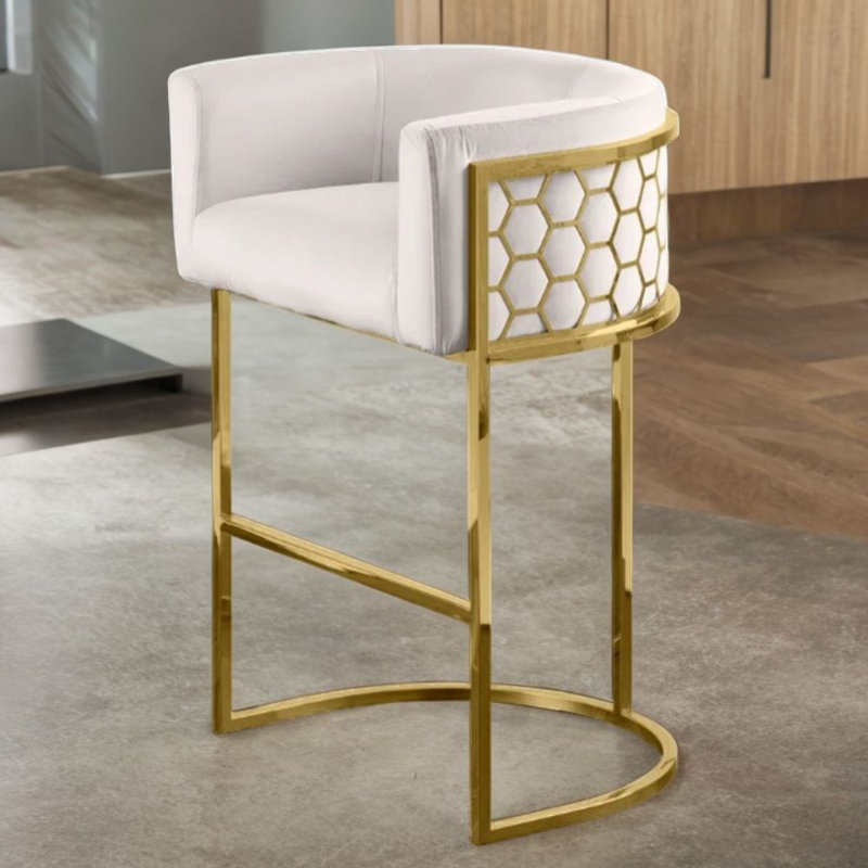 Bernbaum 27.5'' Bar Stool with Faux Leather Seat and Walnut-Finished Legs