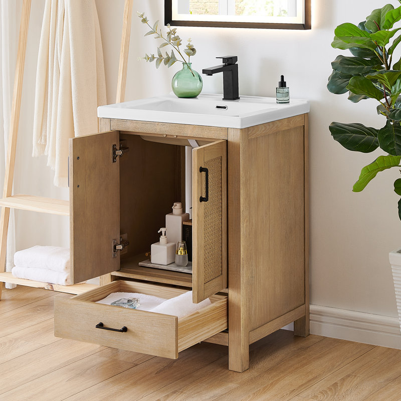 Bondi 24" Single Bathroom Vanity in Light Brown with White Ceramic Drop-in Sink without Mirror