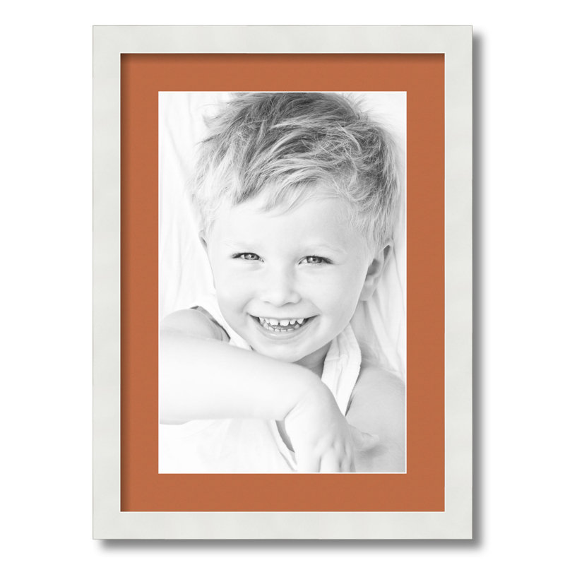 White Wood Matte Picture Frame with Mat, Red/Orange
