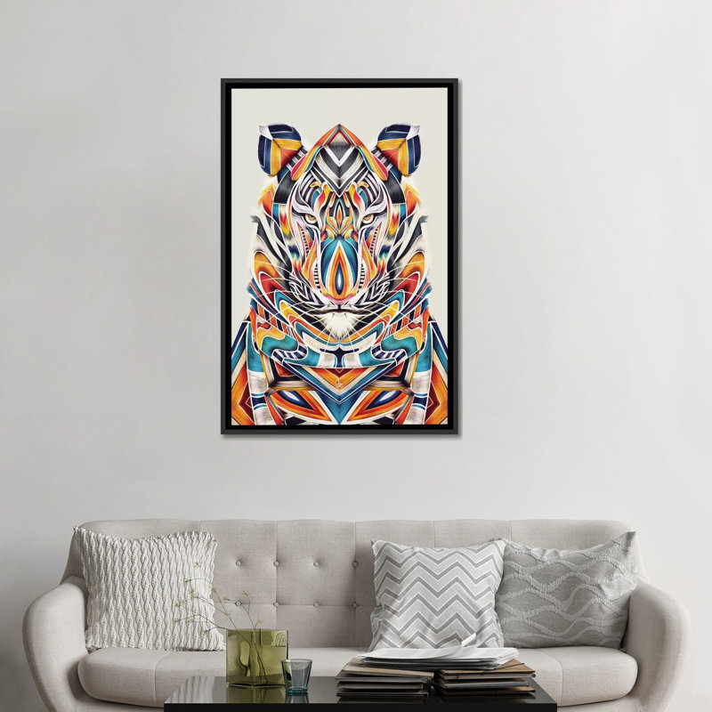 « tygr », impression sur toile tendue, Toile avec cadre noir, Pas de tapis, H 48 po x l 32 po x P 1,5 po