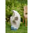 16.9X10.2X31.9" White Abstract Water Fountain With Blue Base With Light, For Indoor And Outdoor